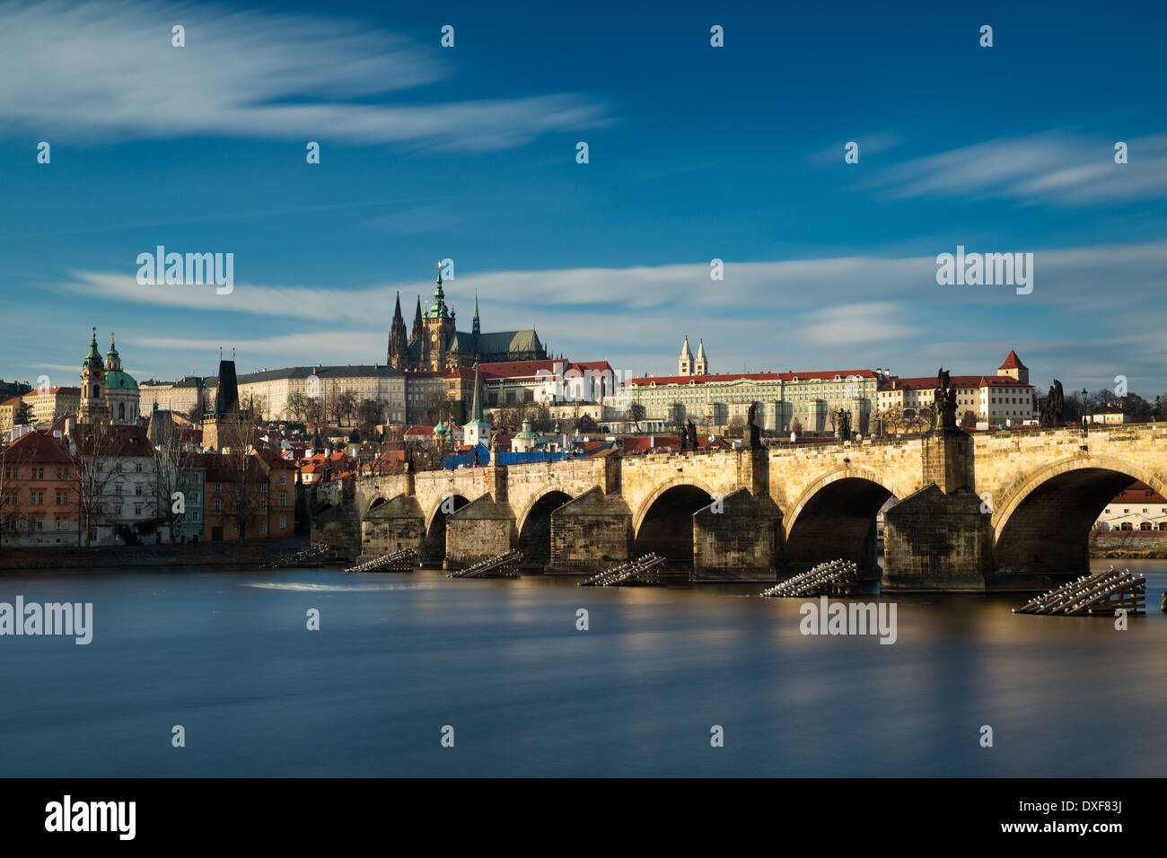 the Castle District, St Vitus Cathedral and the Charles Bridge over the River Vltava, Prague, Czech Republic Stock Photo
