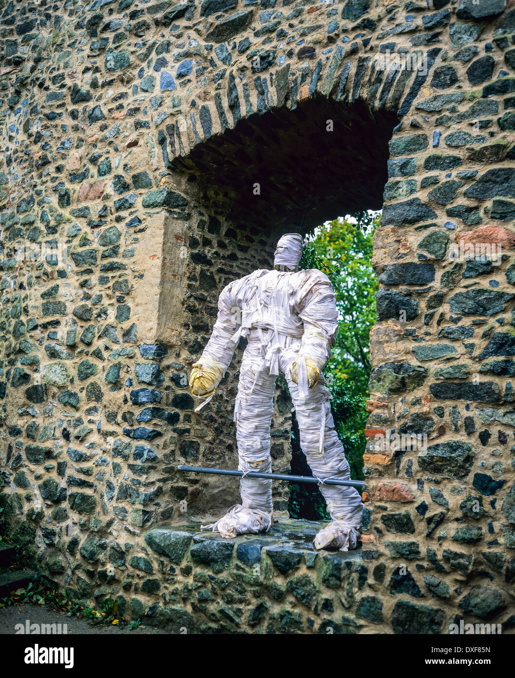 Burg Frankenstein castle 13th Century with Halloween decoration, monster, window, Mühltal, Hesse 