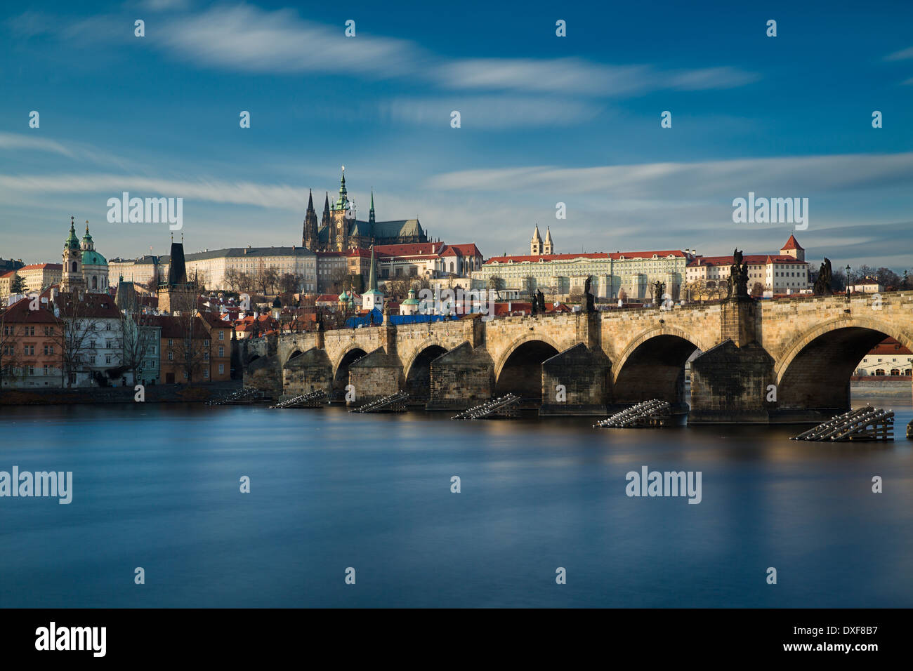 the Castle District, St Vitus Cathedral and the Charles Bridge over the River Vltava, Prague, Czech Republic Stock Photo