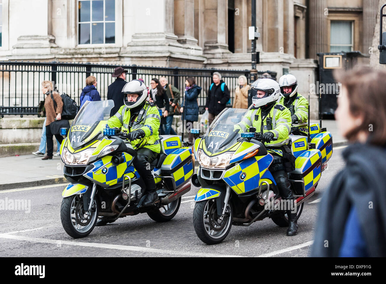 Three Police motorcyclists in London Stock Photo Alamy