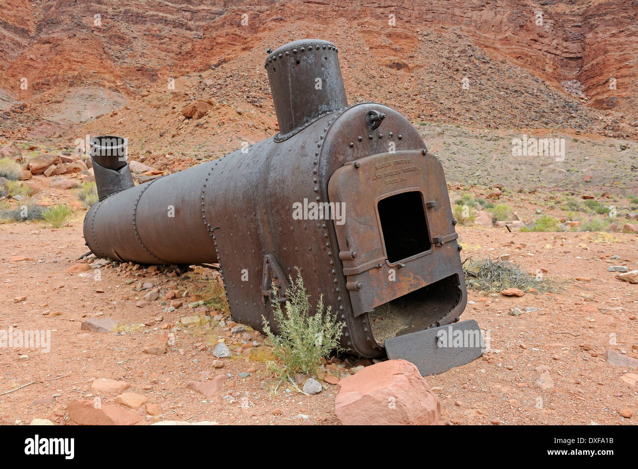 Old boiler for steamships, from 1940, Lee's Ferry, Arizona, USA Stock Photo