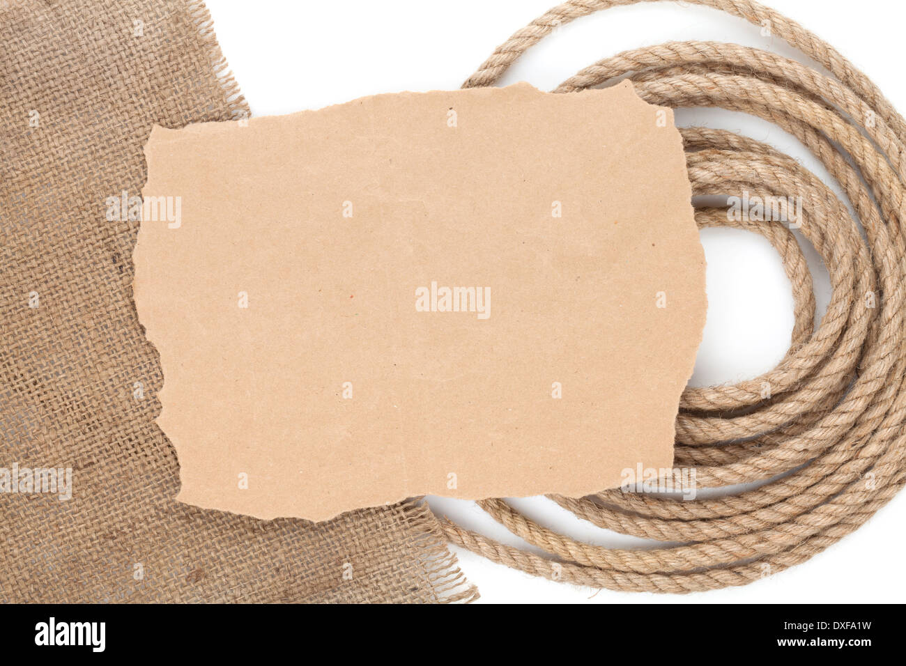 Old paper for copy space over rope with burlap Stock Photo - Alamy