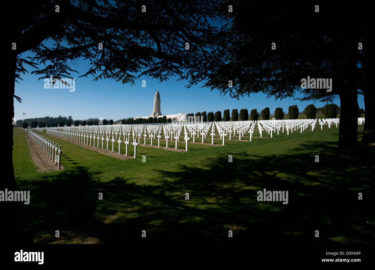 Verdun WW1 Battlefield site, Verdun-sur-Meuse, France. March 2014 Seen here : The French Cemetery and Great Ossuary at Douaumont Stock Photo