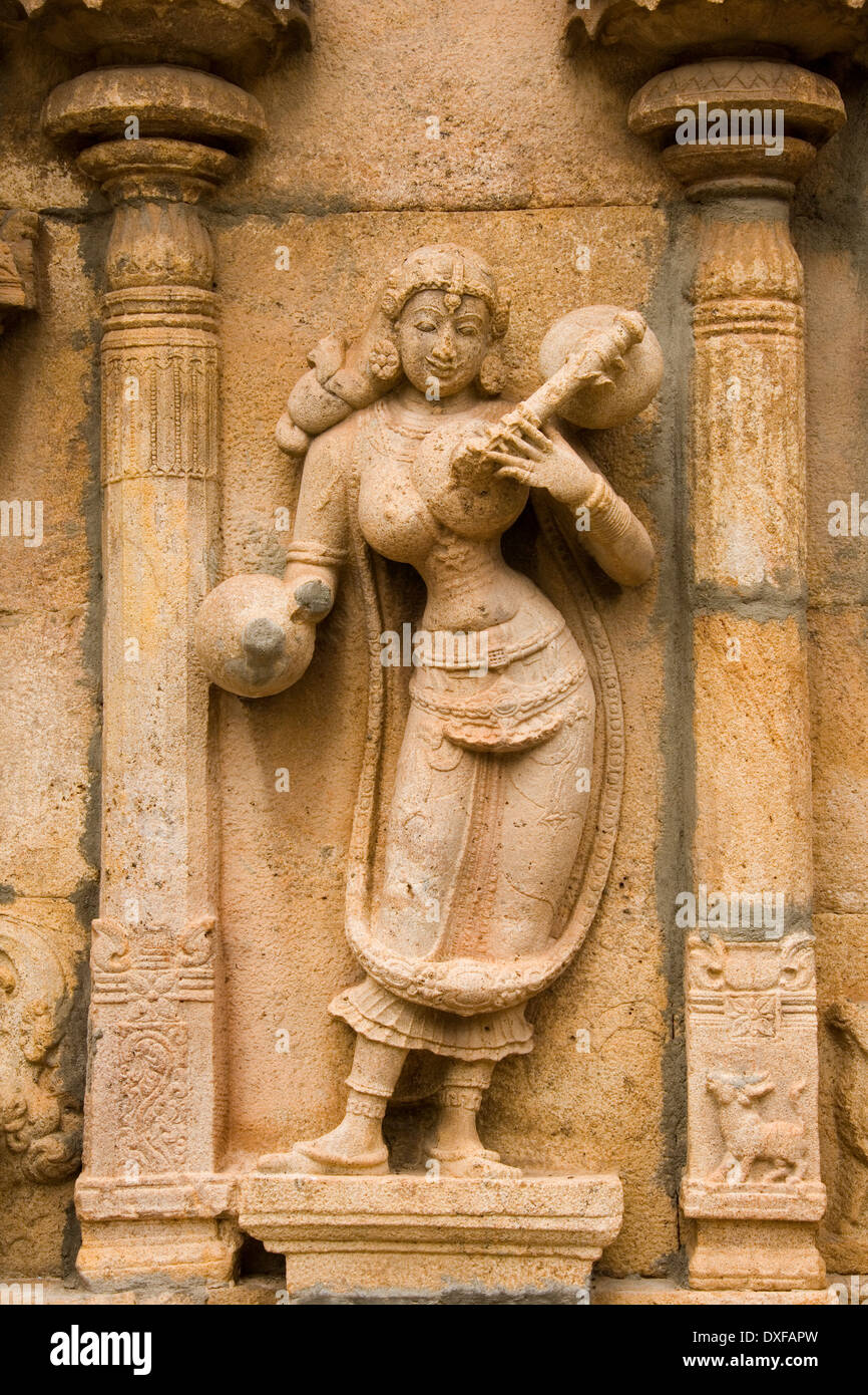 Ornate sculpture in the Mahavira Temple Complex in the town of Osian in Rajasthan, India. Stock Photo