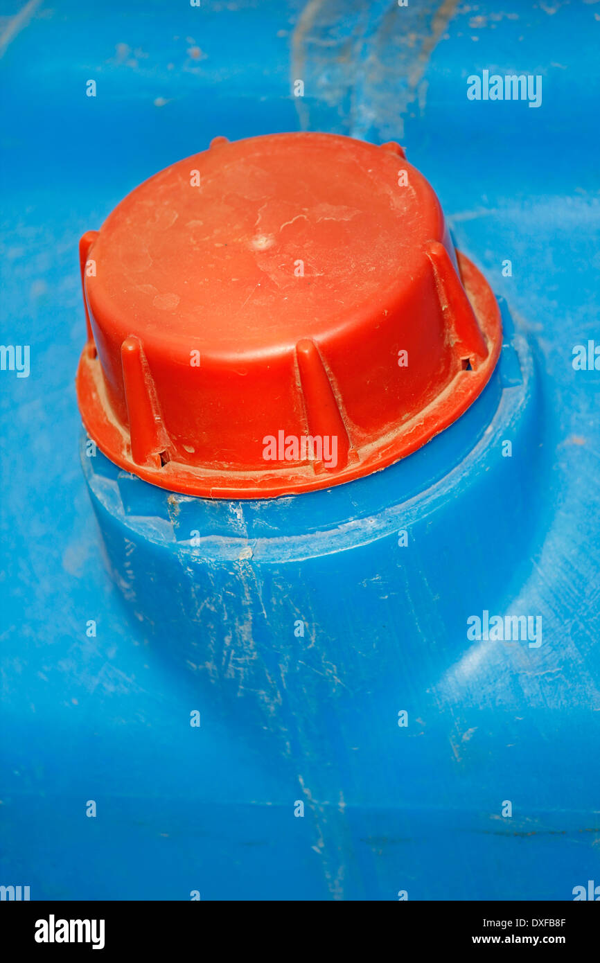 Top of a blue plastic gasoline can Stock Photo Alamy