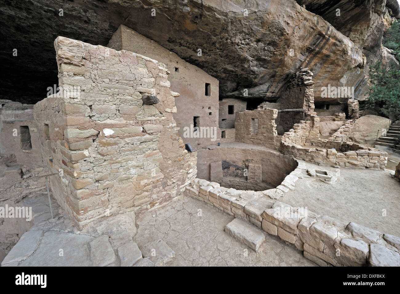 Spruce Tree House, cliff dwelling of native Americans, about 800 years old, Mesa Verde National Park, Colorado, USA Stock Photo
