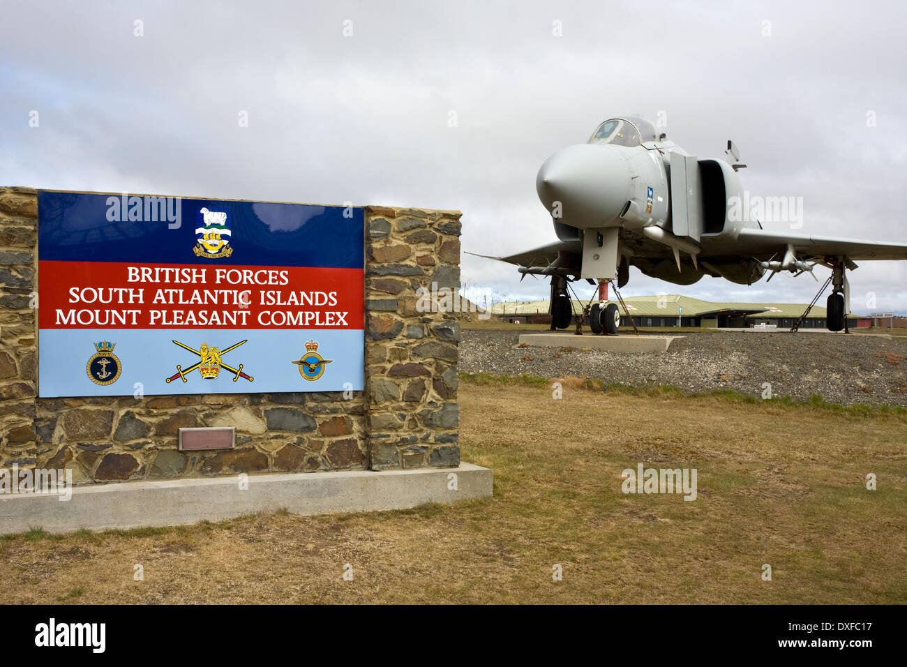 An old Phantom Jet Fighter at Mount Pleasant Airbase in the Falkland Islands (Islas Malvinas). Stock Photo
