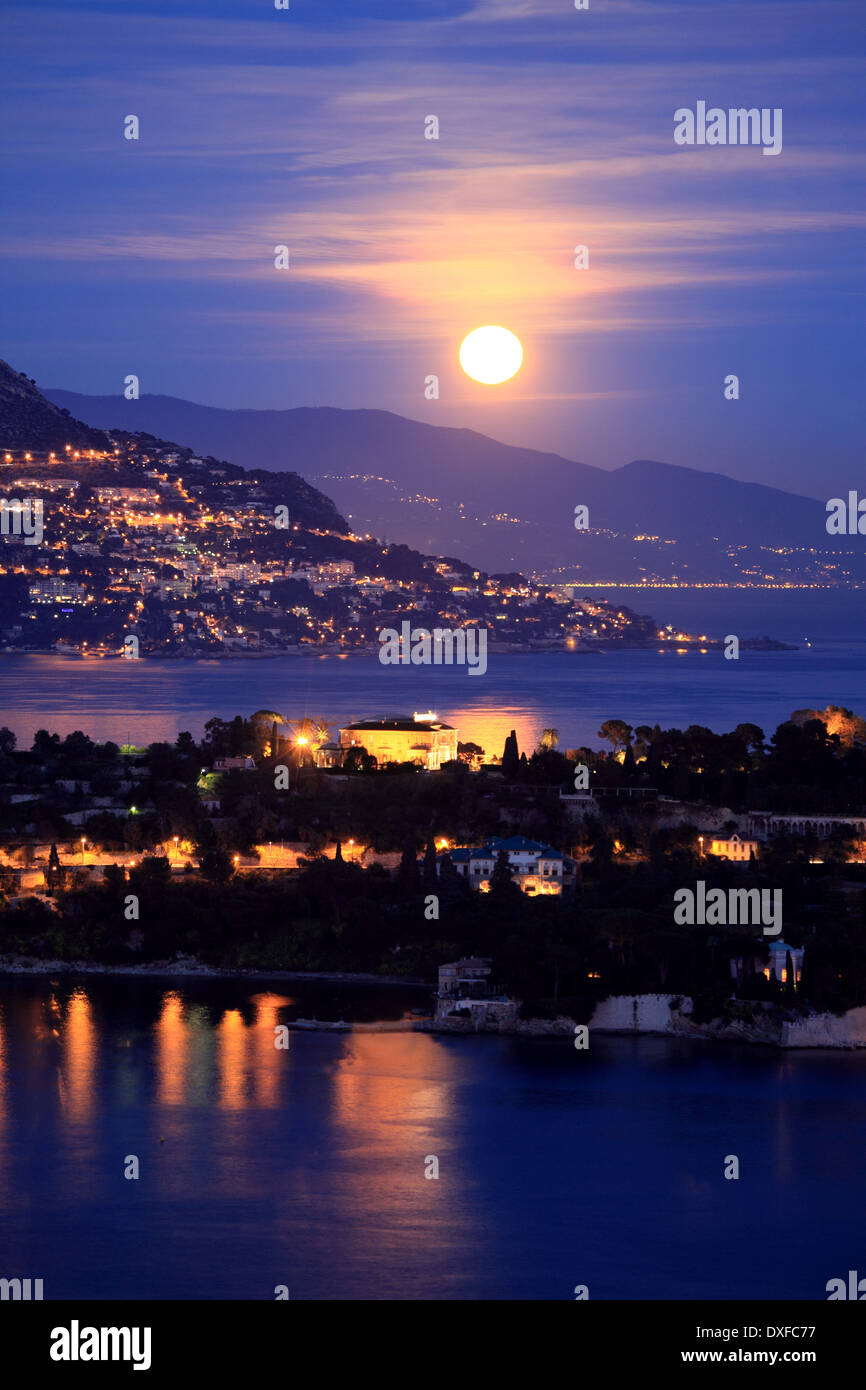 Full moon above the Cap Ferrat on the French Riviera Stock Photo