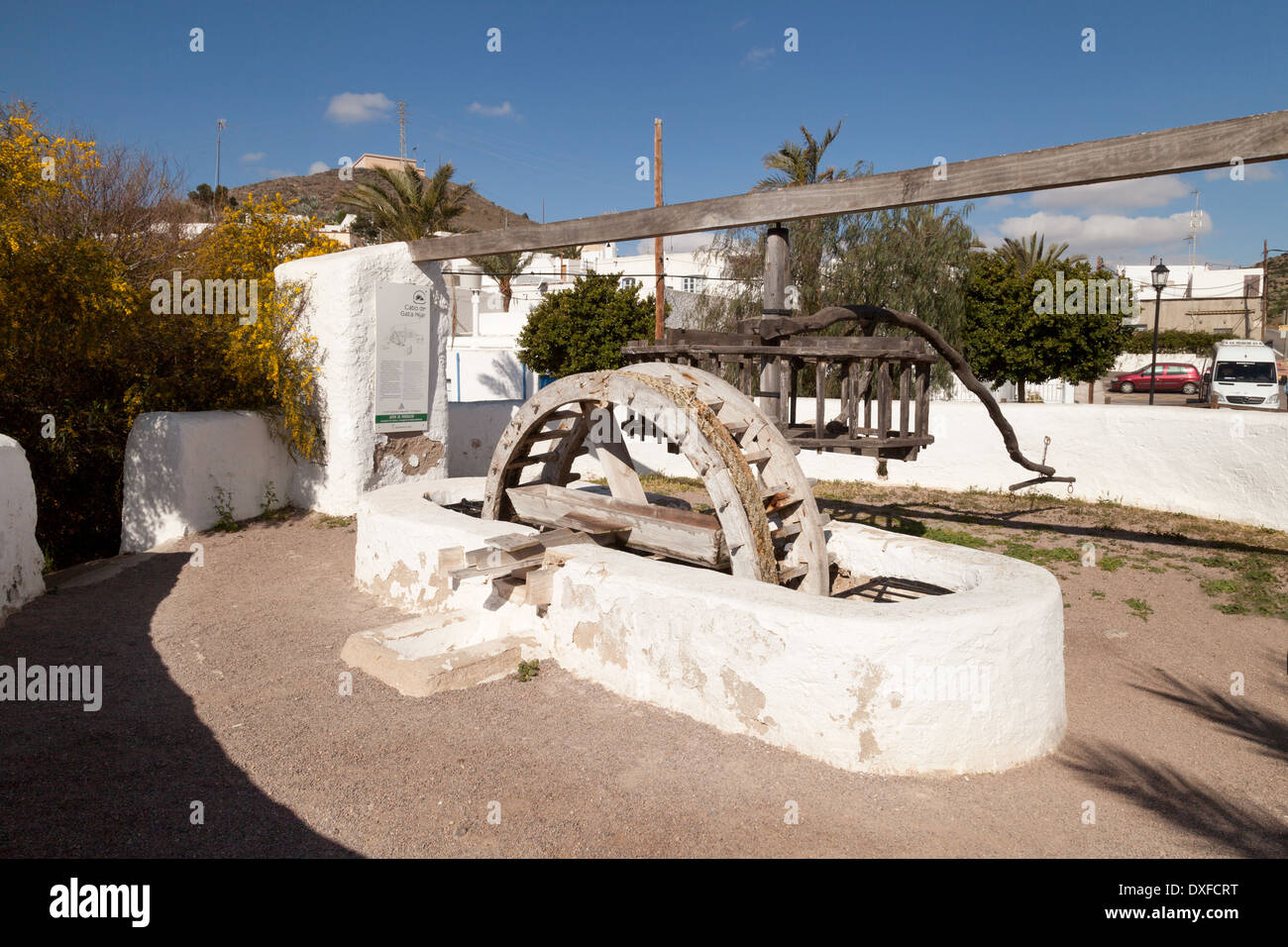 An old refurbished Moorish well, El Pozo de los Frailes, Cabo de Gata Nijar Natural Park, Almeria, Andalusia, Spain Europe Stock Photo