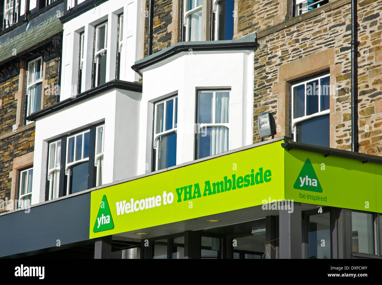 Sign for the Ambleside Youth Hostel, at Waterhead, Lake District National Park, Cumbria, England UK Stock Photo