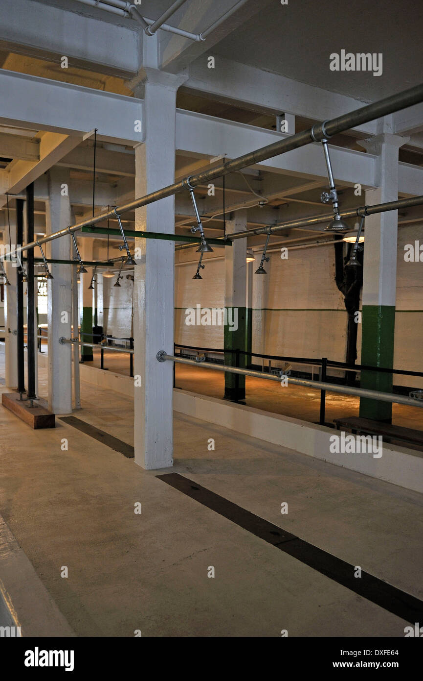 Central shower room in prison, Alcatraz Island, San Francisco