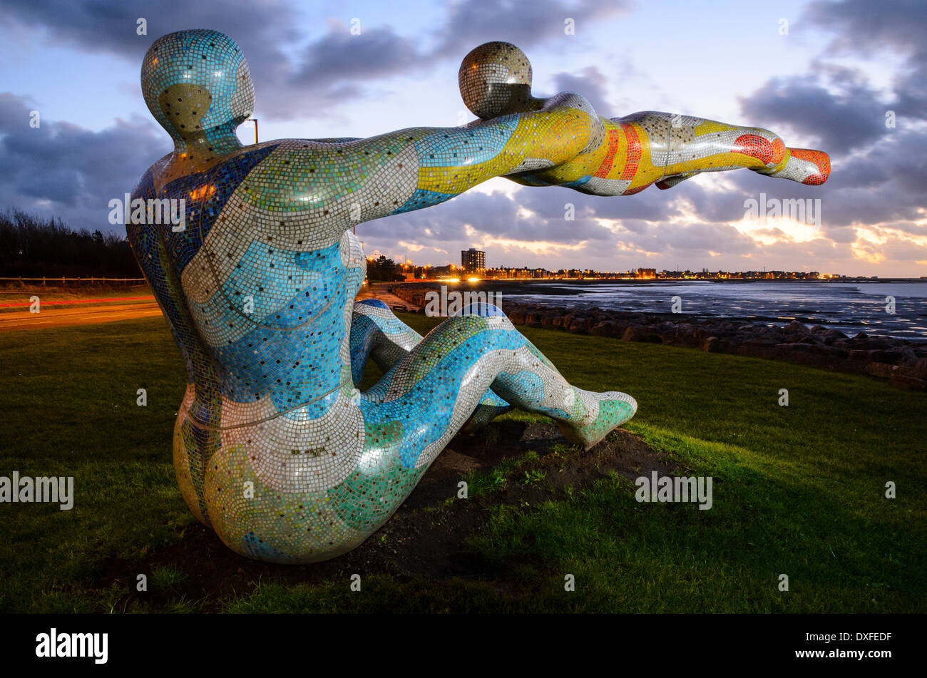 Venus and Cupid sculpture by Shane Johnstone at Scalestones Point between Morecambe and Hest Bank Lancashire Stock Photo
