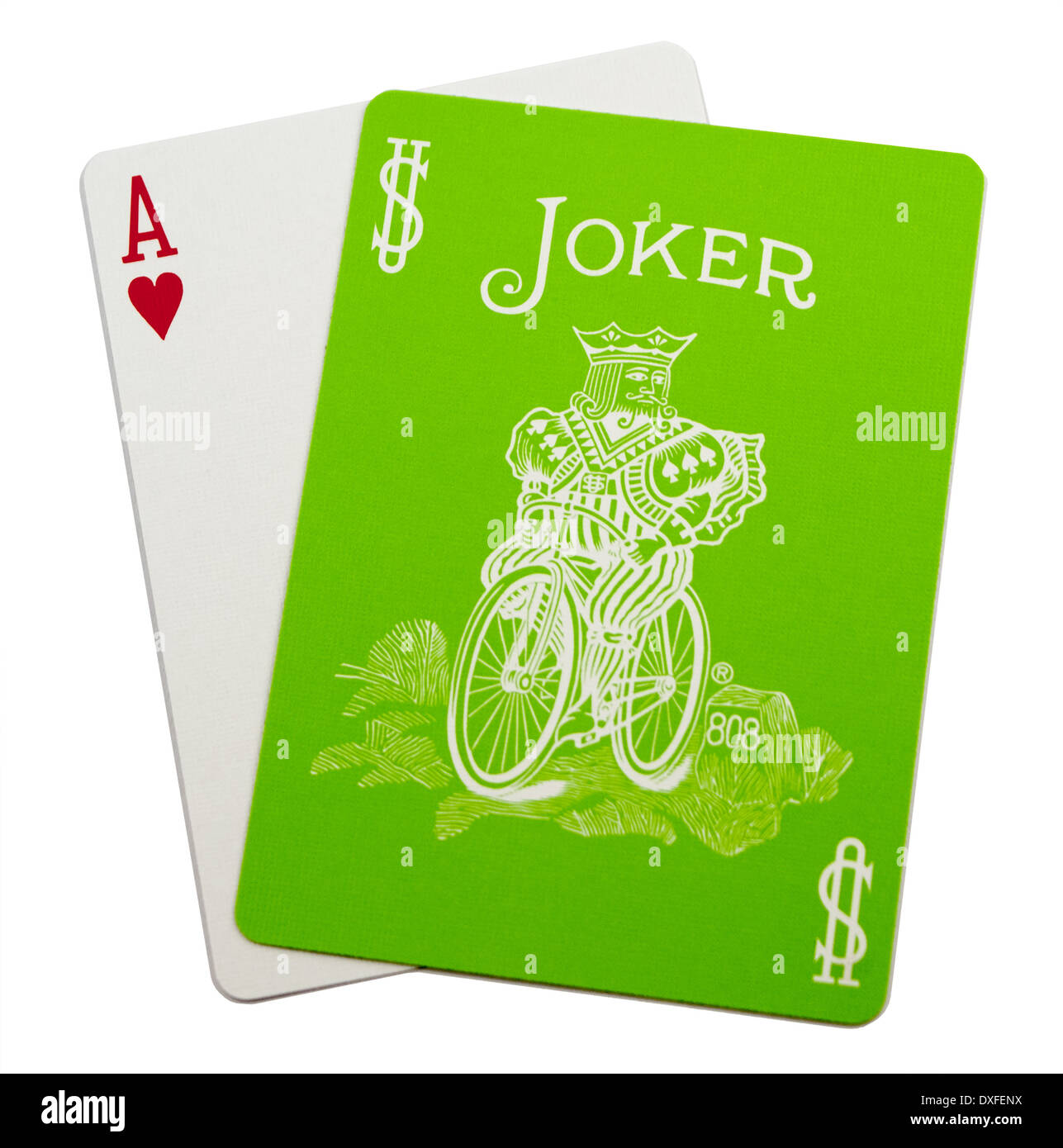 April Fools Green Joker with Red Heart Stock Photo