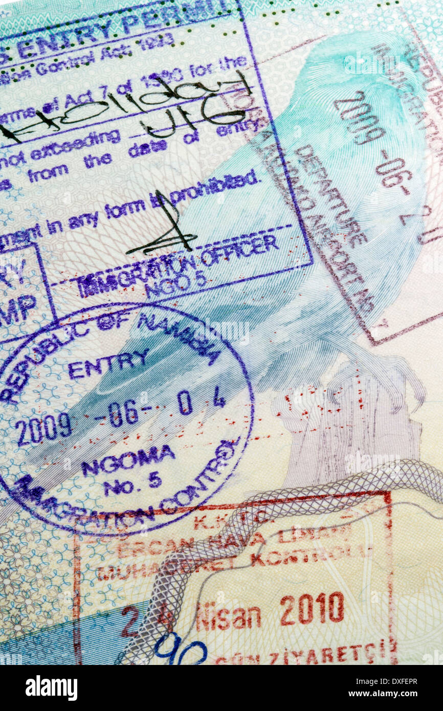 Visa Stamps in a European Passport Stock Photo