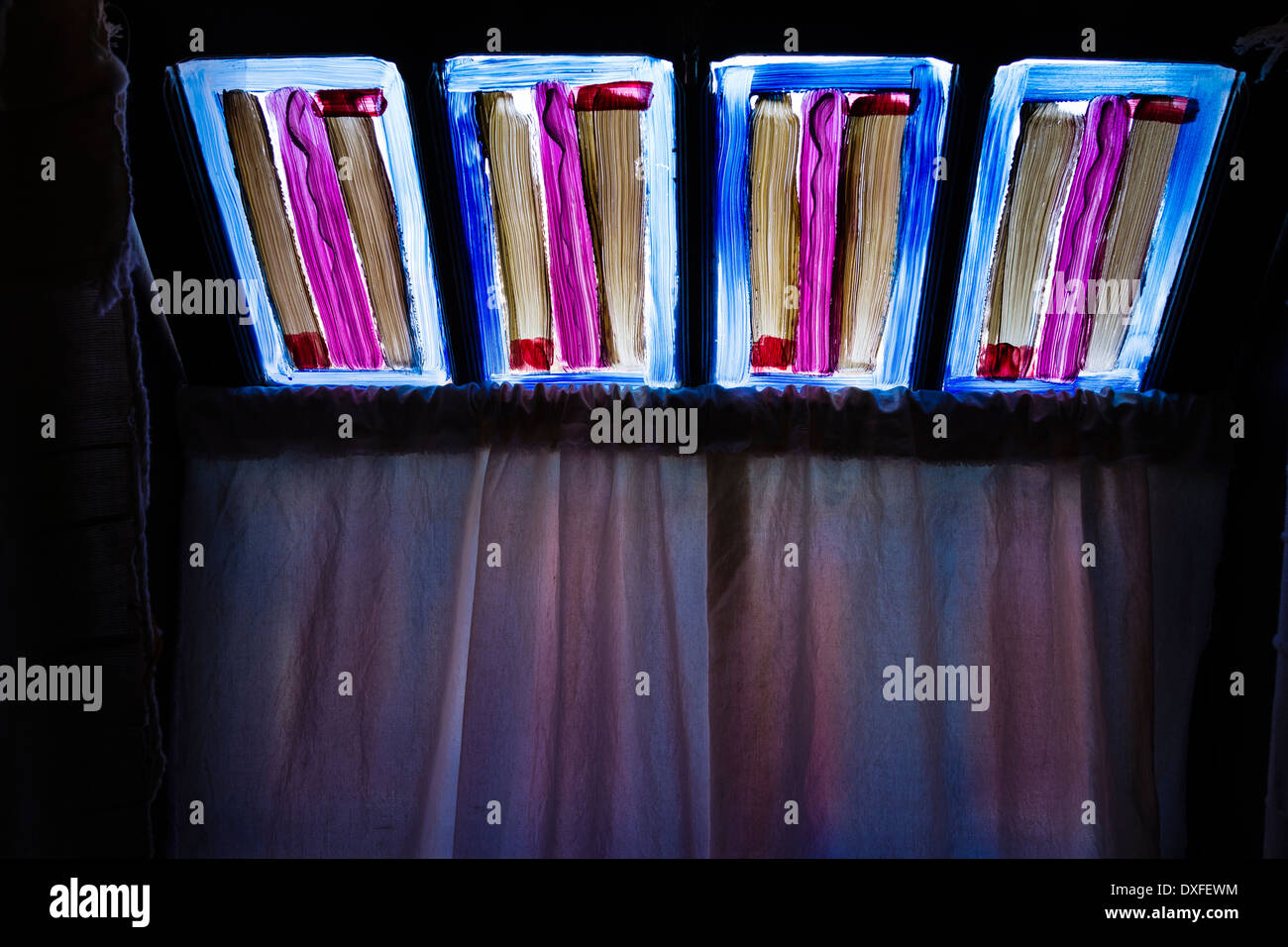 Painted windows in a Southwestern style at the Poston House Inn, Tuboc, AZ Stock Photo