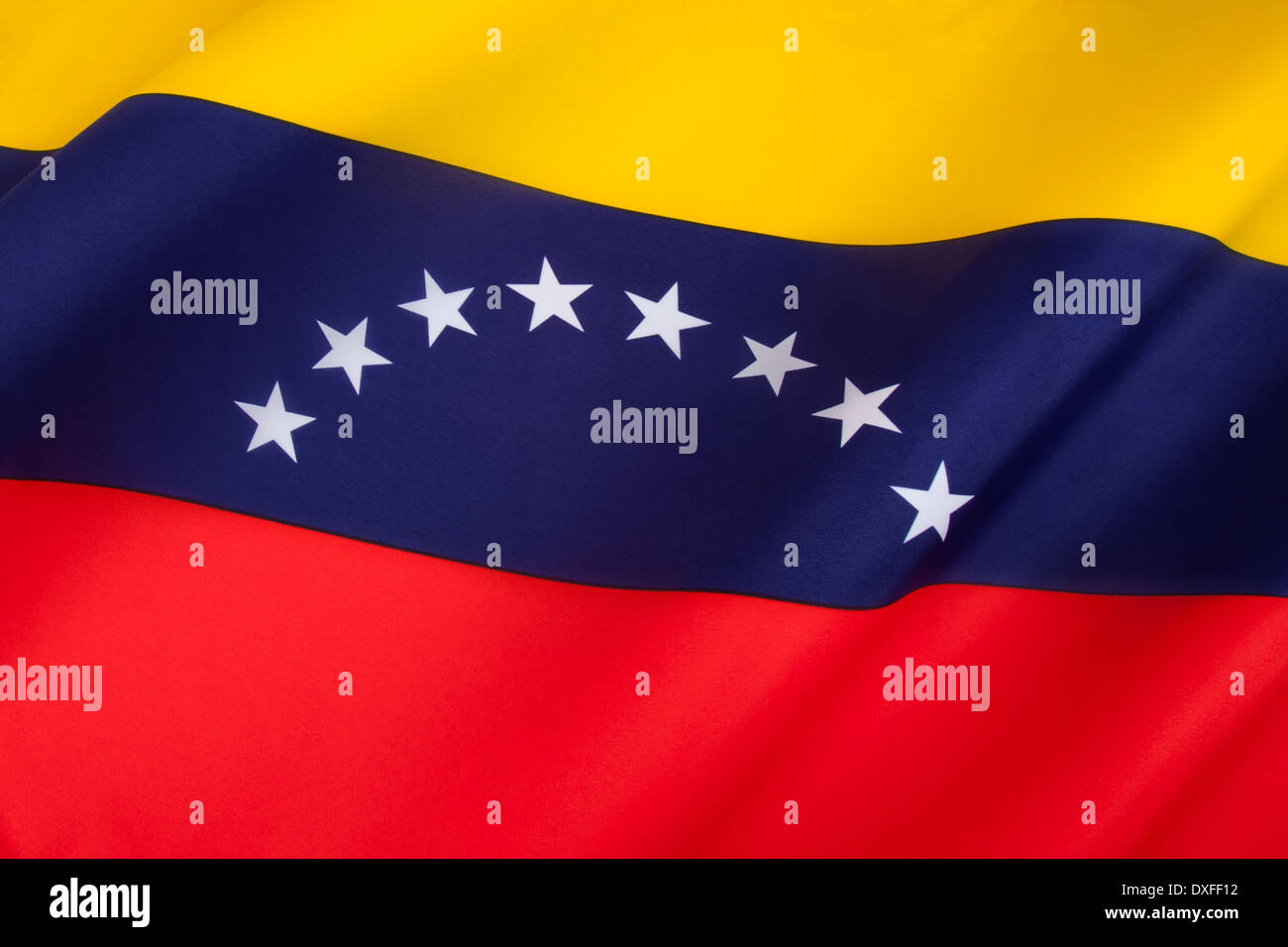 The current national flag of Venezuela was introduced in 2006. Flag Day is celebrated on August 3. Stock Photo