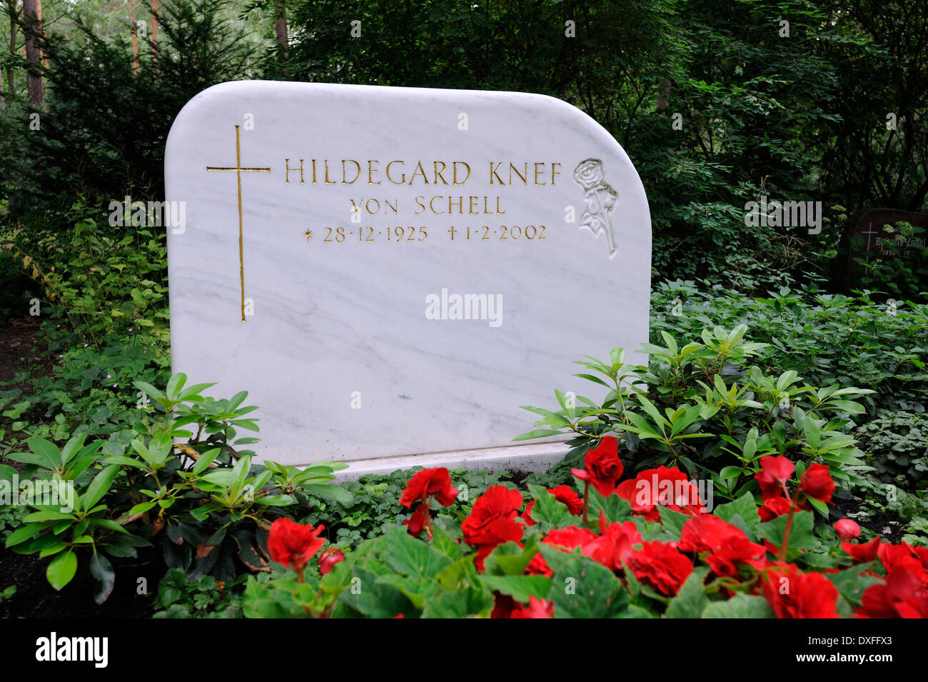 Memorial grave of Hildegard Knef, Waldfriedhof Zehlendorf, Berlin, Germany Stock Photo