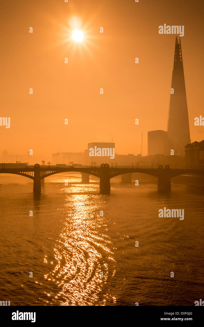 Fogging Morning over the River Thames. Stock Photo