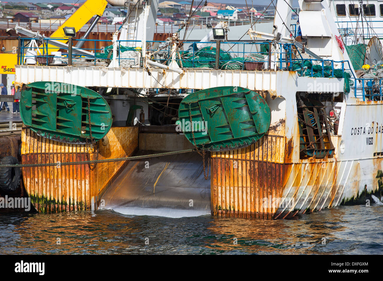 A Fishing trawler in Port Stanley in the Falkland Islands. Stock Photo