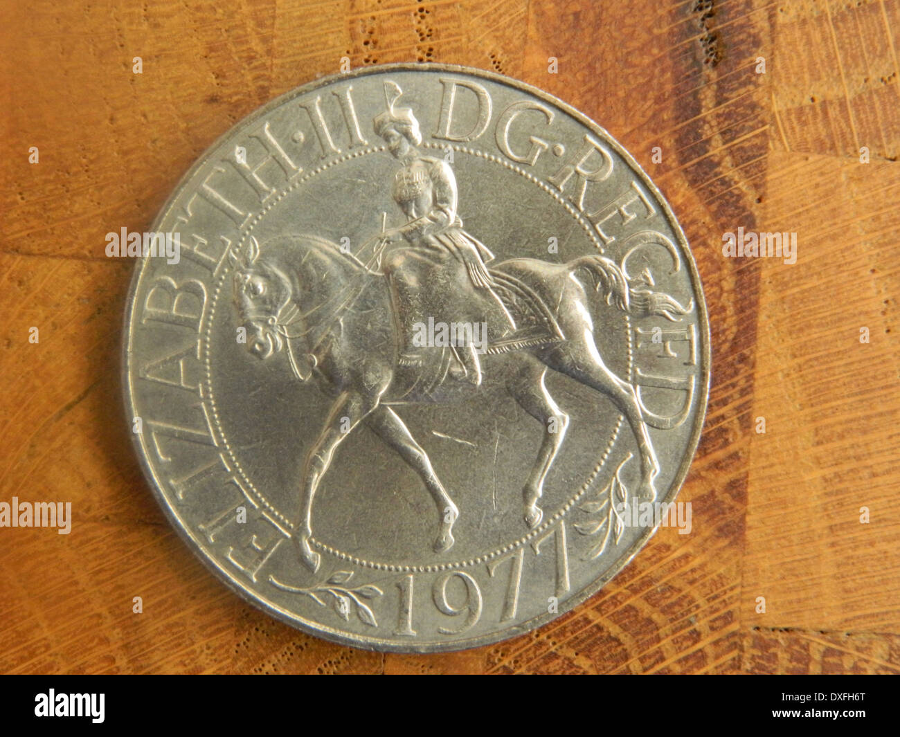 UK Coin Depicting Queen Elizabeth II Silver Jubilee 1977 Stock Photo