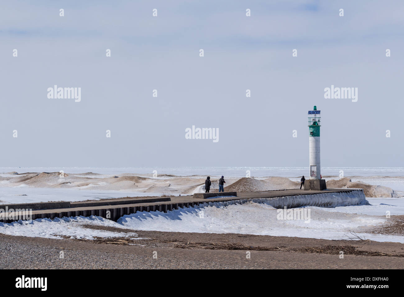 Lighthouse at the end of the pier on Lake Huron in Grand Bend, Ontario