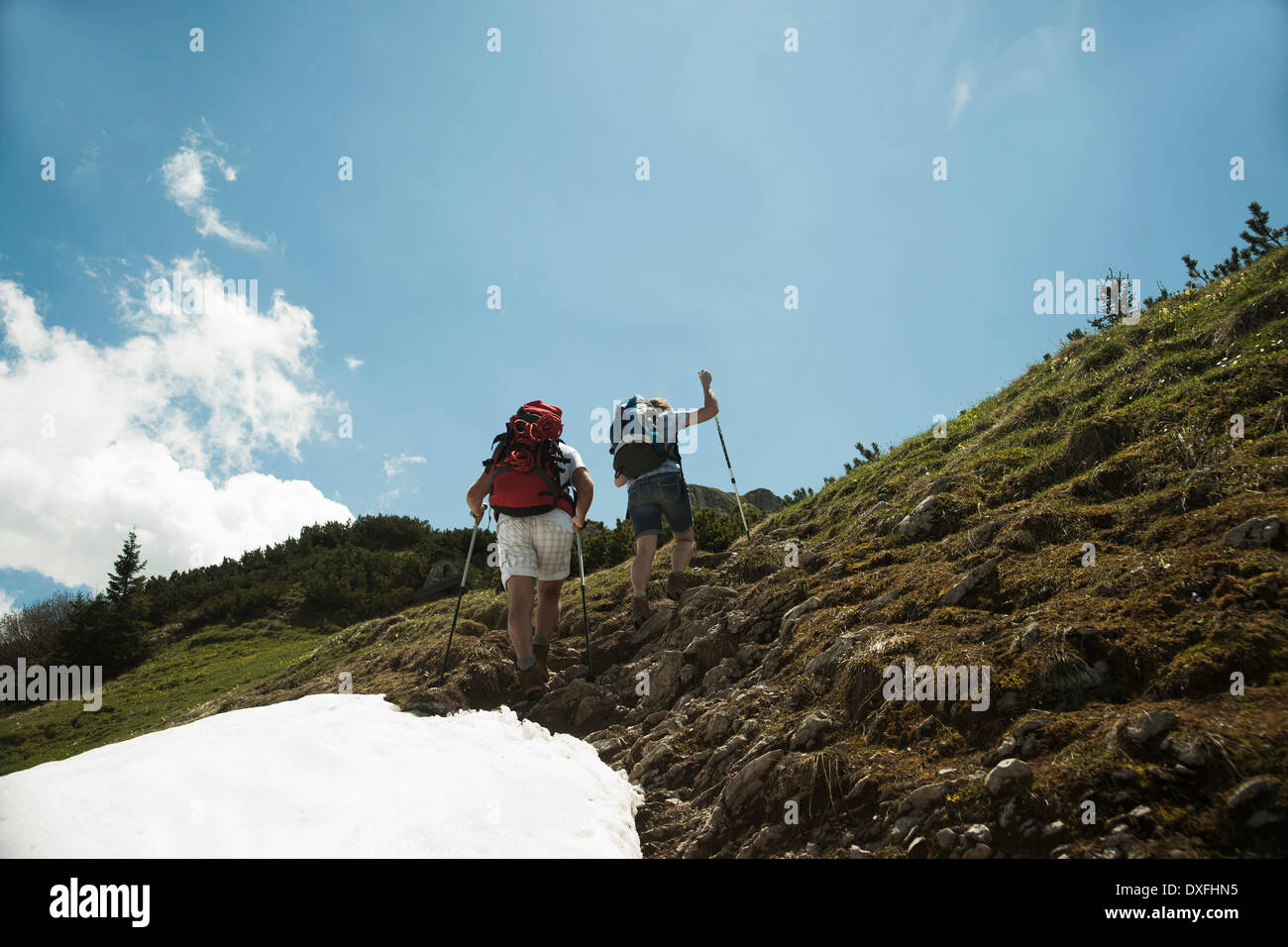 Mature Couple Hiking in Mountains, Tannheim Valley, Tyrol, Austria Stock Photo