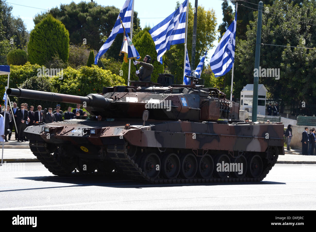 Athens, Greece March 25th A Leopard 2 tank takes part in the Greek
