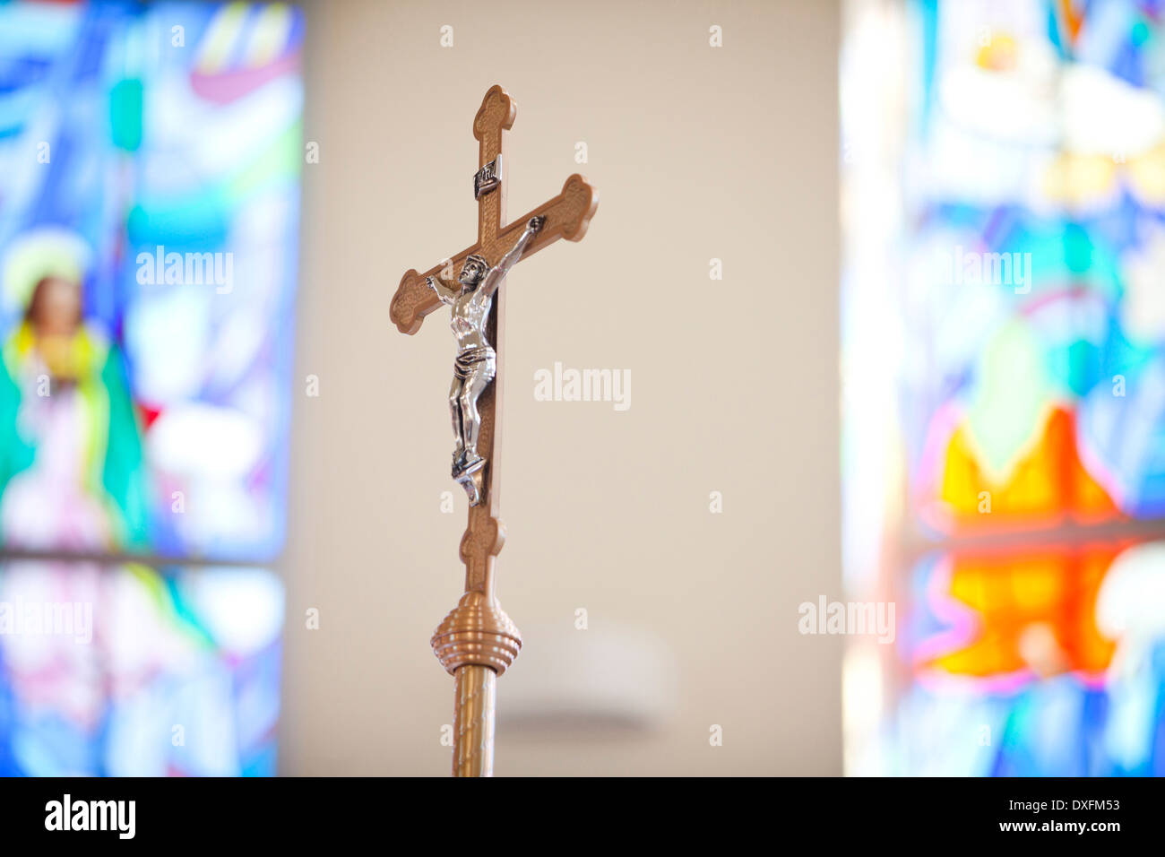 Close-up of religious cross in churdh, Ontario, Canada Stock Photo