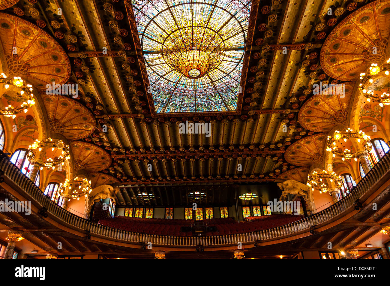 Concert hall interior, Interior of Palau de la Música Catalana, Barcelona, Catalonia, Spain Stock Photo