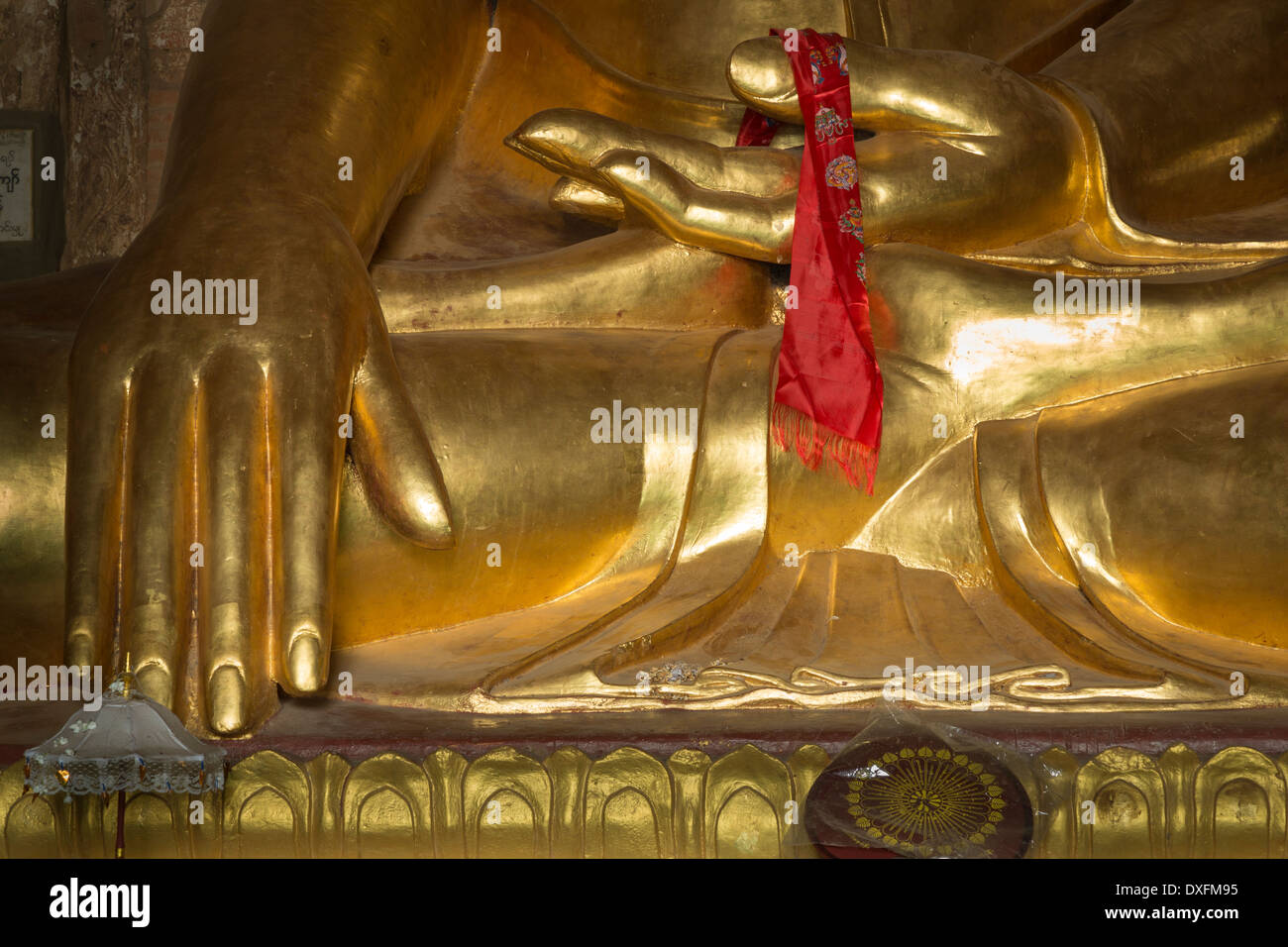 Myanmar (Burma), Mandalay Division, Bagan, Htilominlo Temple, hands of the Sitting Buddha Stock Photo