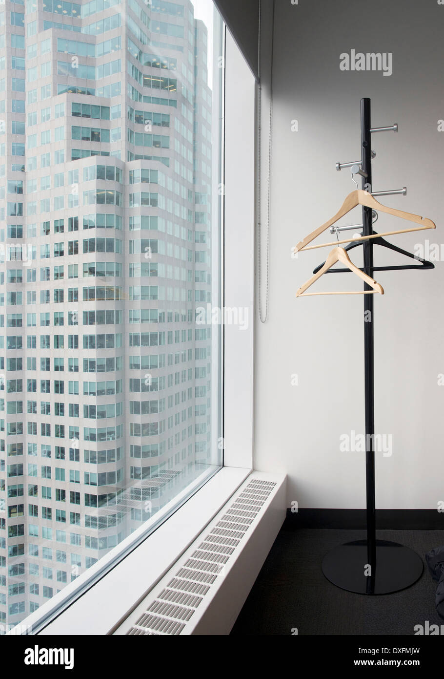 View from office window and coat stand, Toronto, Ontario, Canada Stock Photo
