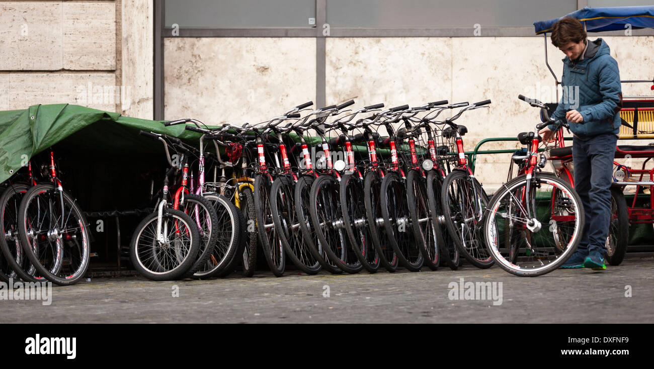 Bicycles for rent in Roma, Italy Stock Photo