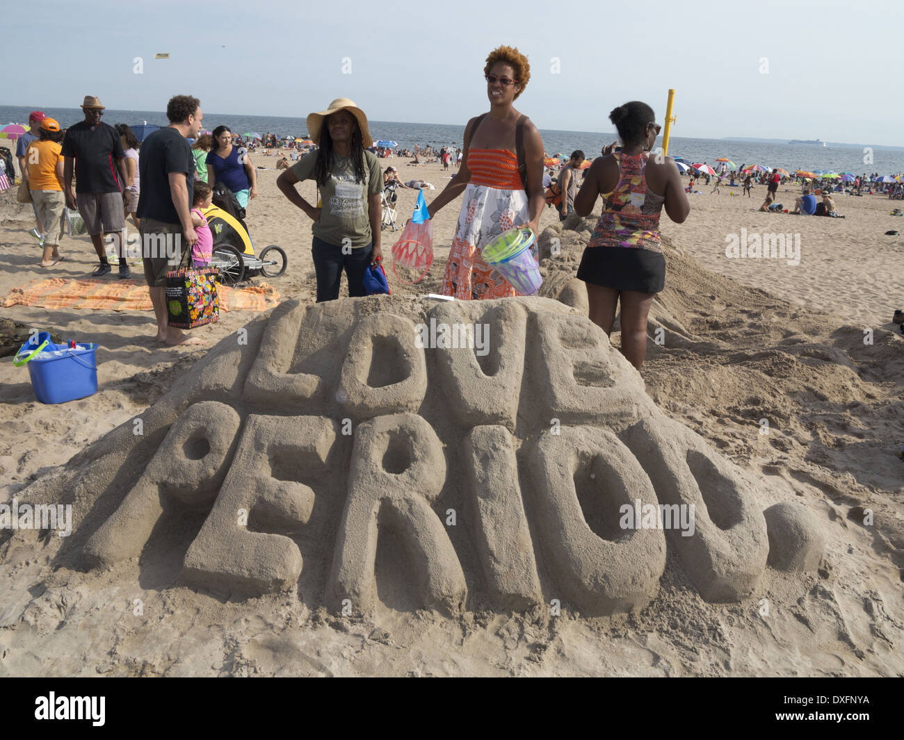 Participants in the 23rd Annual Coney Island Sand Sculpting Competition in Brooklyn, NY, 2013. Stock Photo