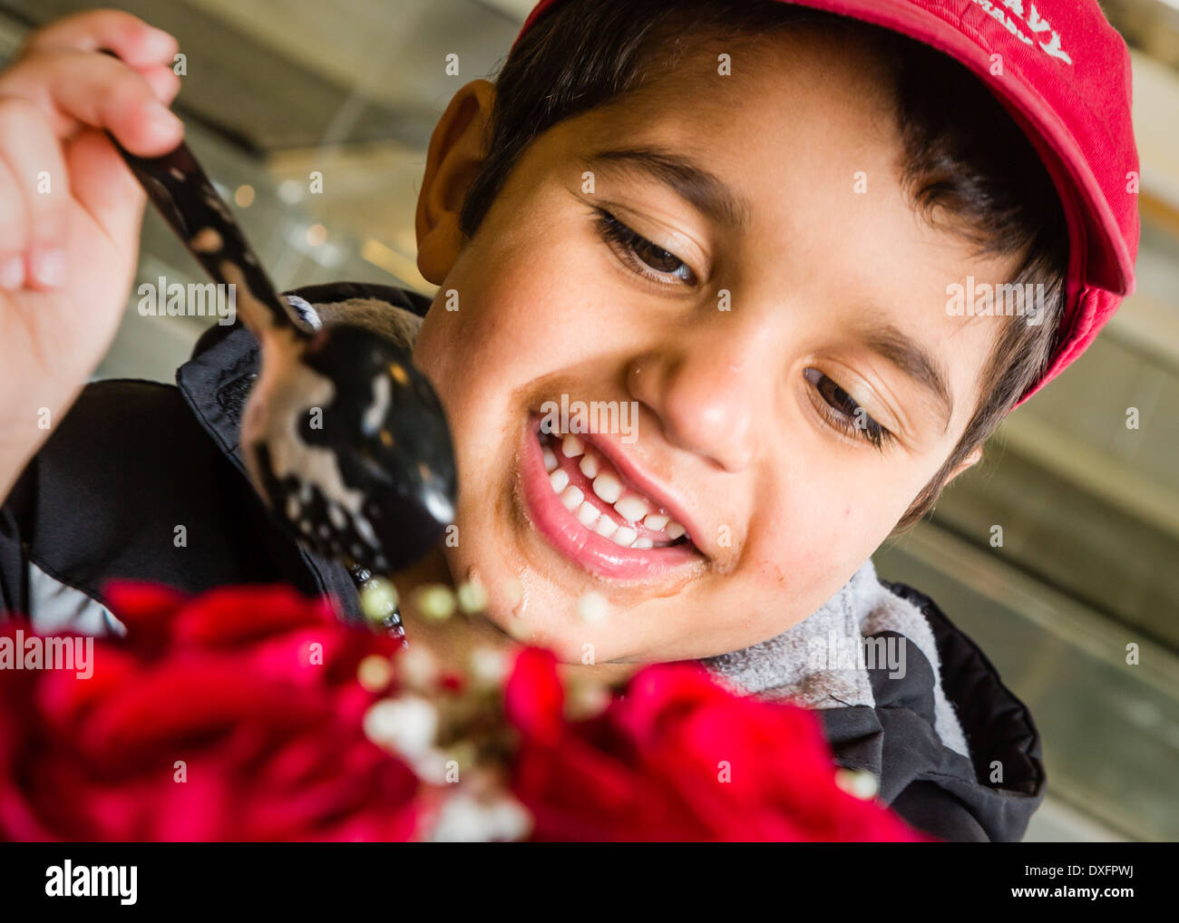 Closeup, of boy with red cap. Stock Photo