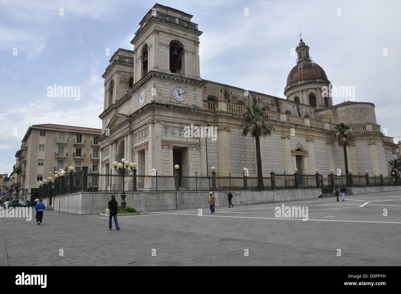 Piazza Duomo, and neo-classical cathedral of Giarre, Sicily, Italy. Stock Photo