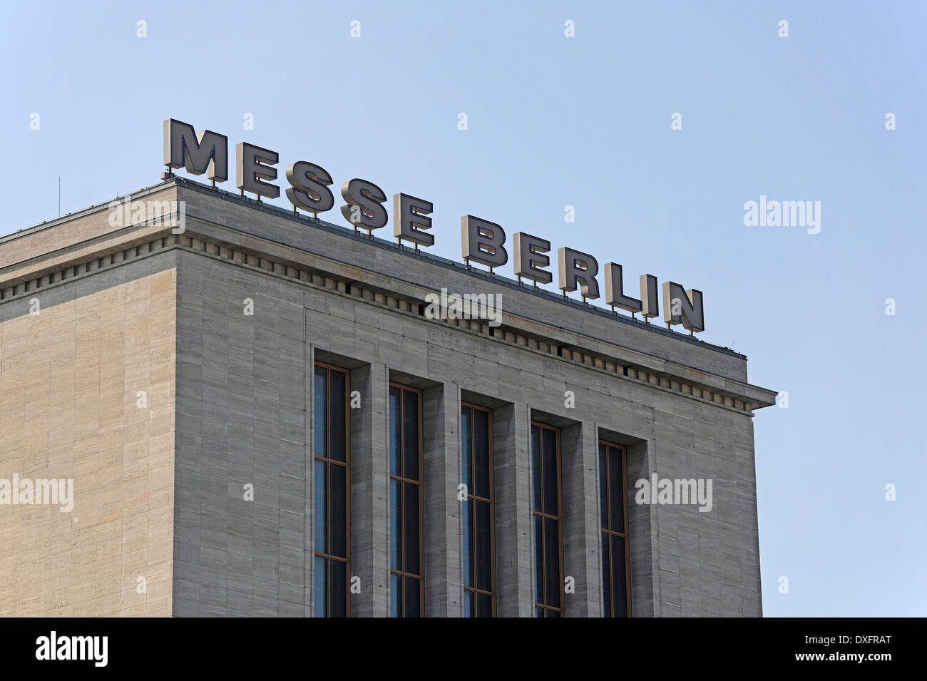 Historic main entrance and logo, Messe Berlin, Masurenallee, Berlin, Germany Stock Photo