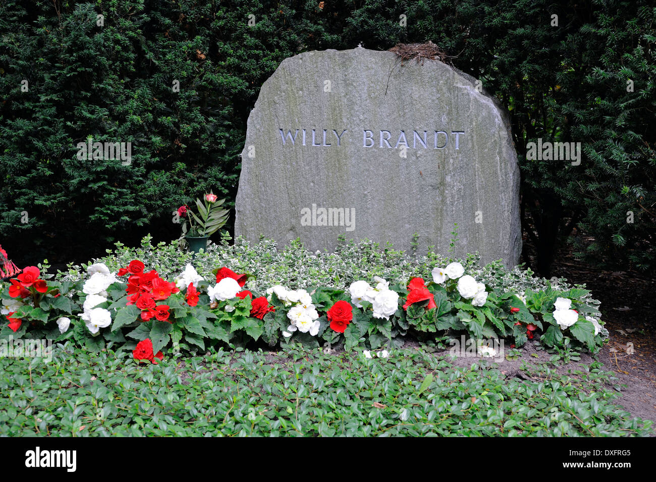 Honorary grave of Willy Brandt, Chancellor, Waldfriedhof Zehlendorf cemetery, Berlin, Germany Stock Photo