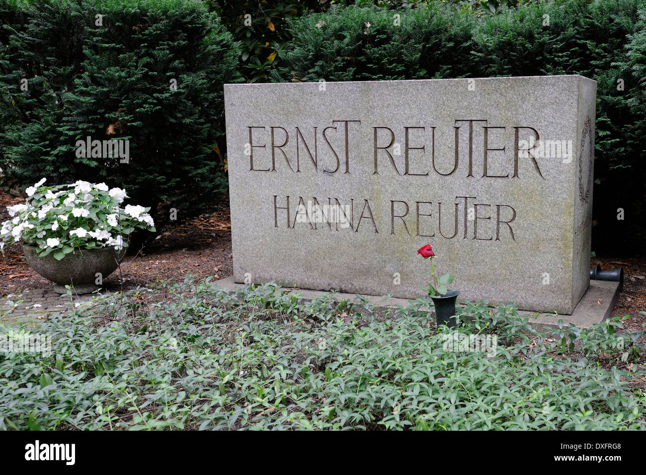 Memorial grave of Ernst Reuter mayor of West Berlin during the Berlin blockade and his wife Hanna Waldfriedhof Zehlendorf Stock Photo
