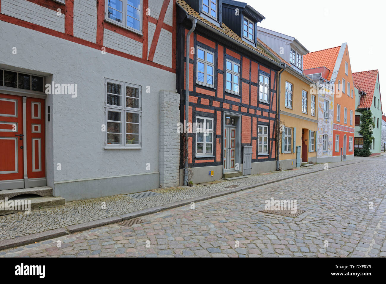Renovated half-timbered houses, historic town centre, Hanseatic City of Stralsund, Mecklenburg-Western Pomerania, Germany Stock Photo