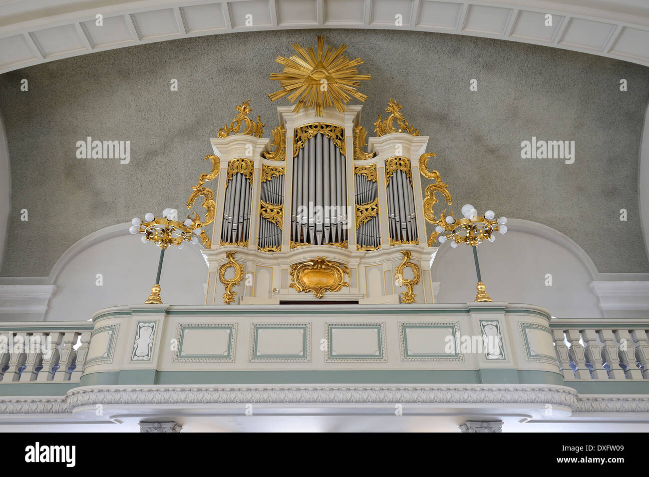 church organ, church of the French Cathedral, Berlin, Gendarmenmarkt square, Germany Stock Photo