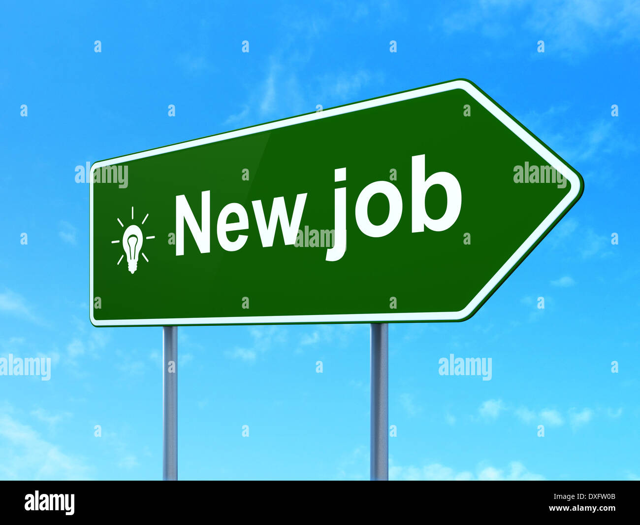 Business concept New Job and Light Bulb on road sign background Stock