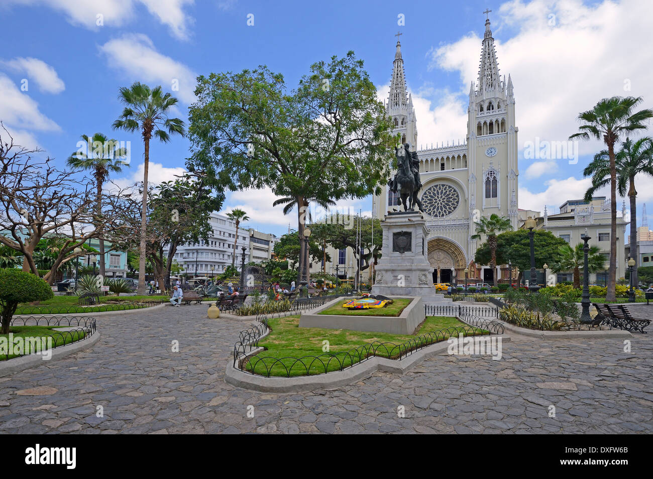 Church, Parque Seminario, Guayaquil, Guayas Province, Ecuador / Parque Bolivar, Parque de las Iguanas, Iguana Park Stock Photo