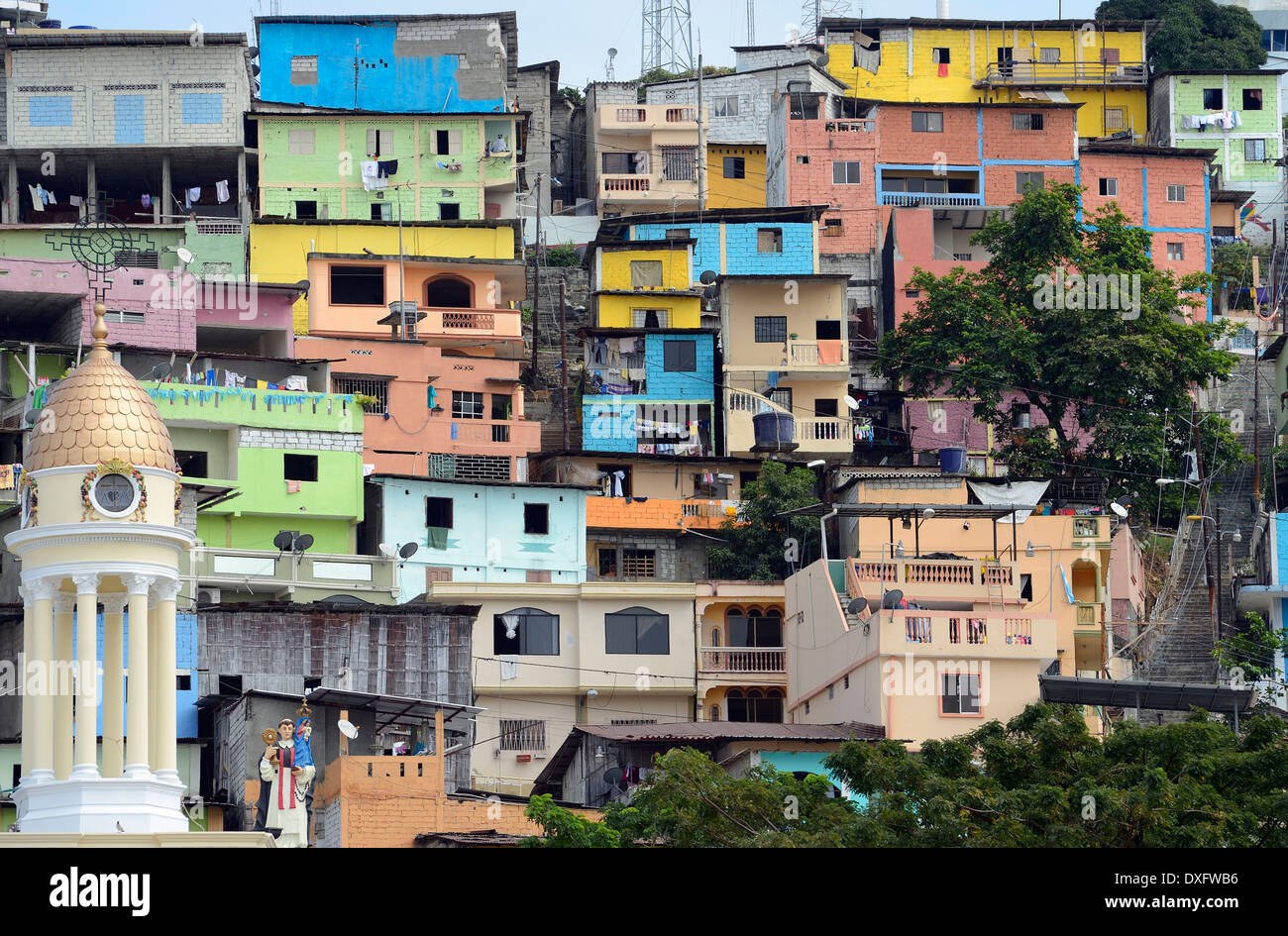 Houses, Cerro del Carmen, Guayaquil, Guayas Province, Ecuador Stock Photo