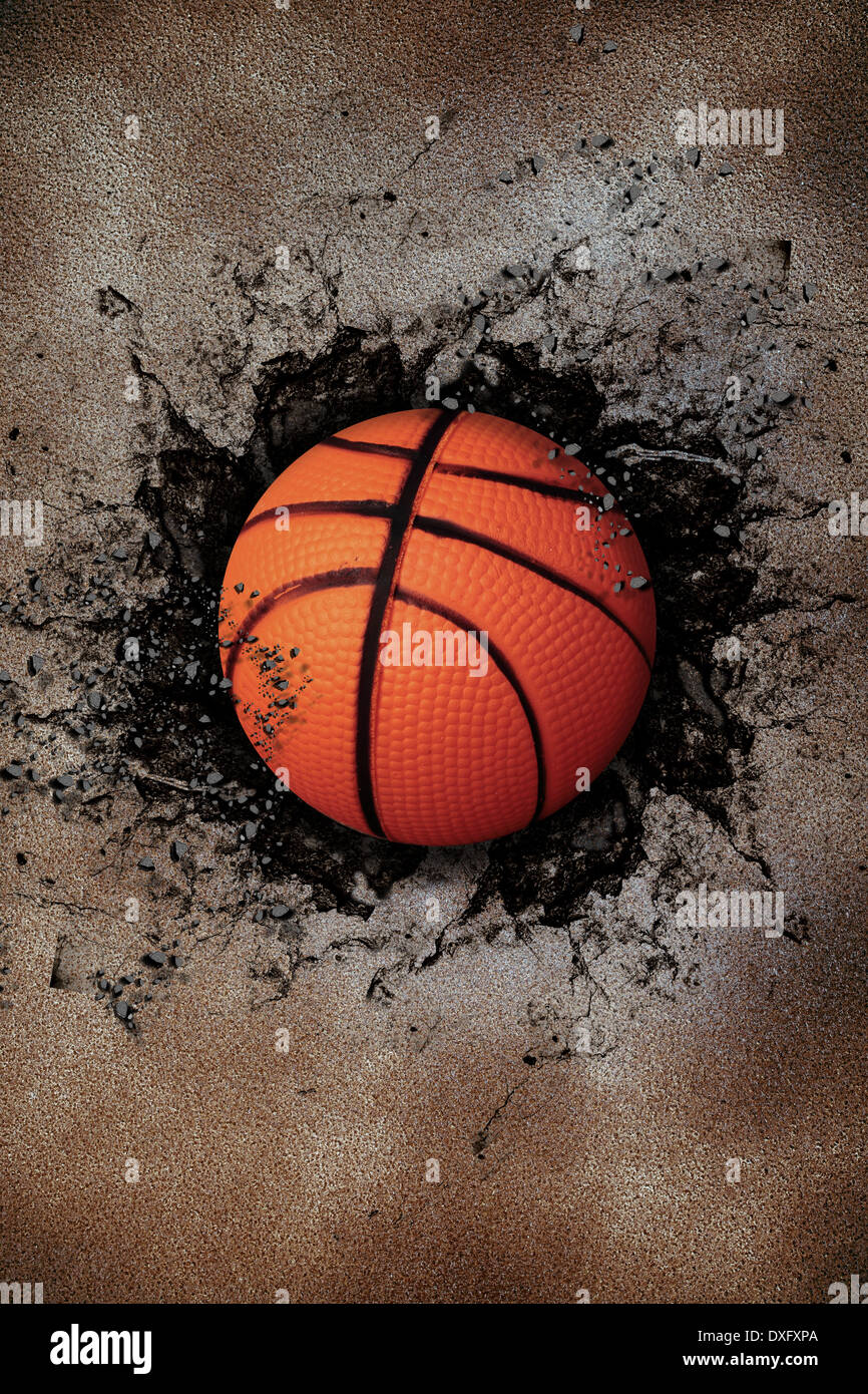 basketball embedded in a brick wall Stock Photo Alamy