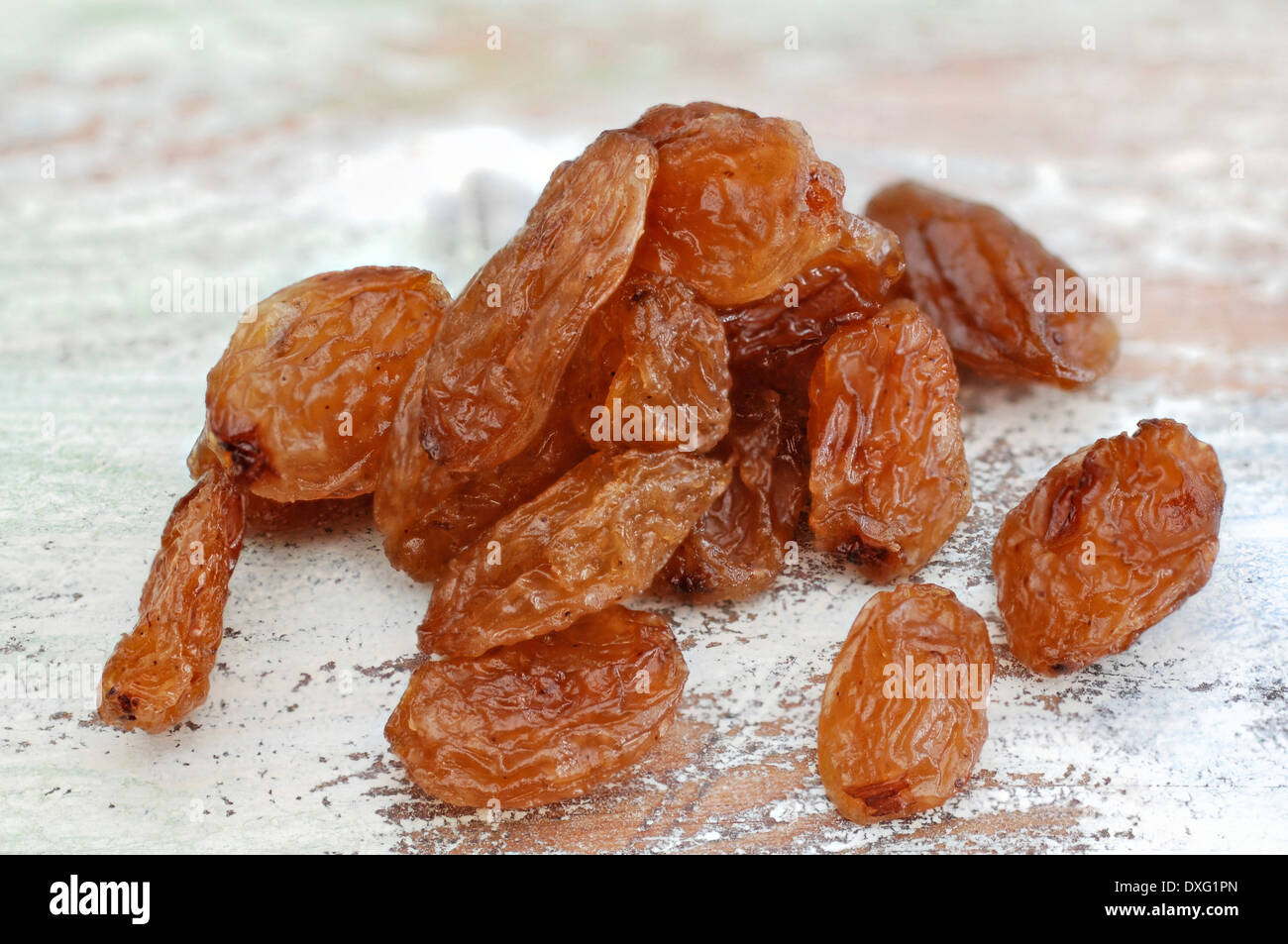 Raisins on an old table Stock Photo
