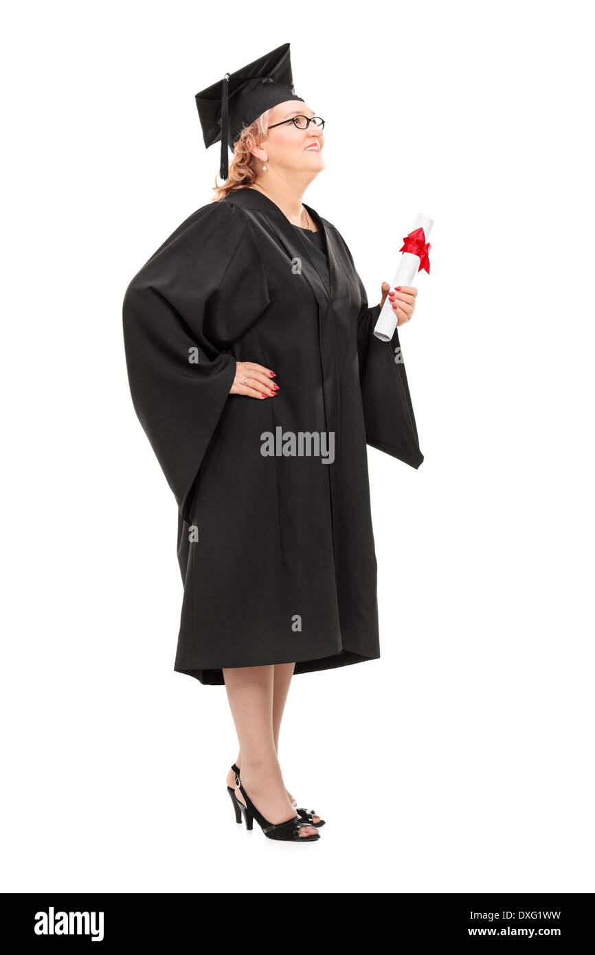 Full length portrait of a mature student holding a diploma Stock Photo