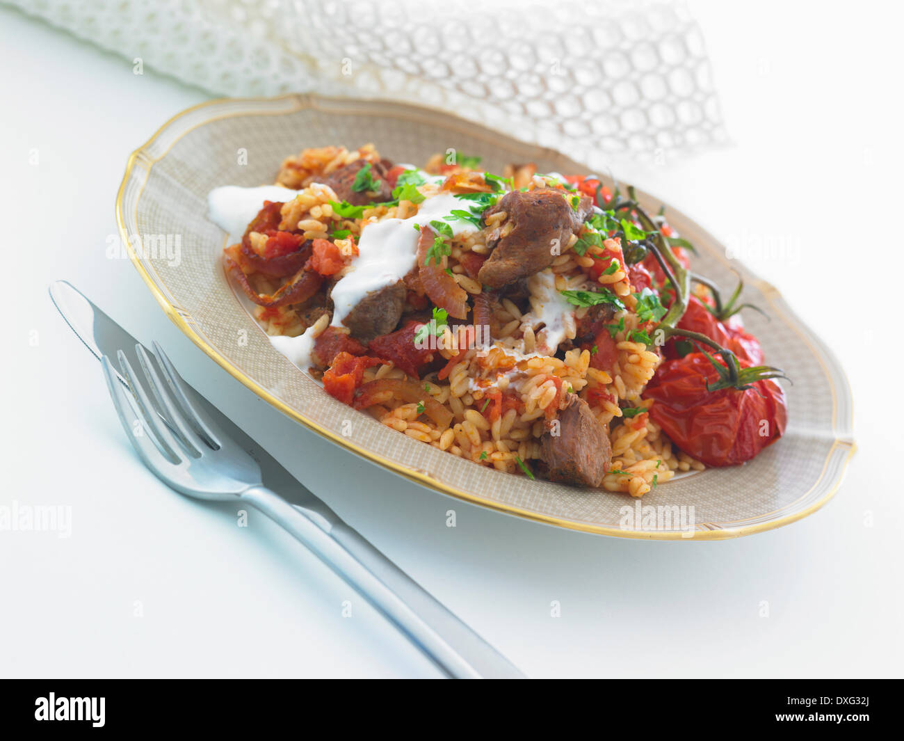 Lamb Rice And Pasta Bake Stock Photo Alamy