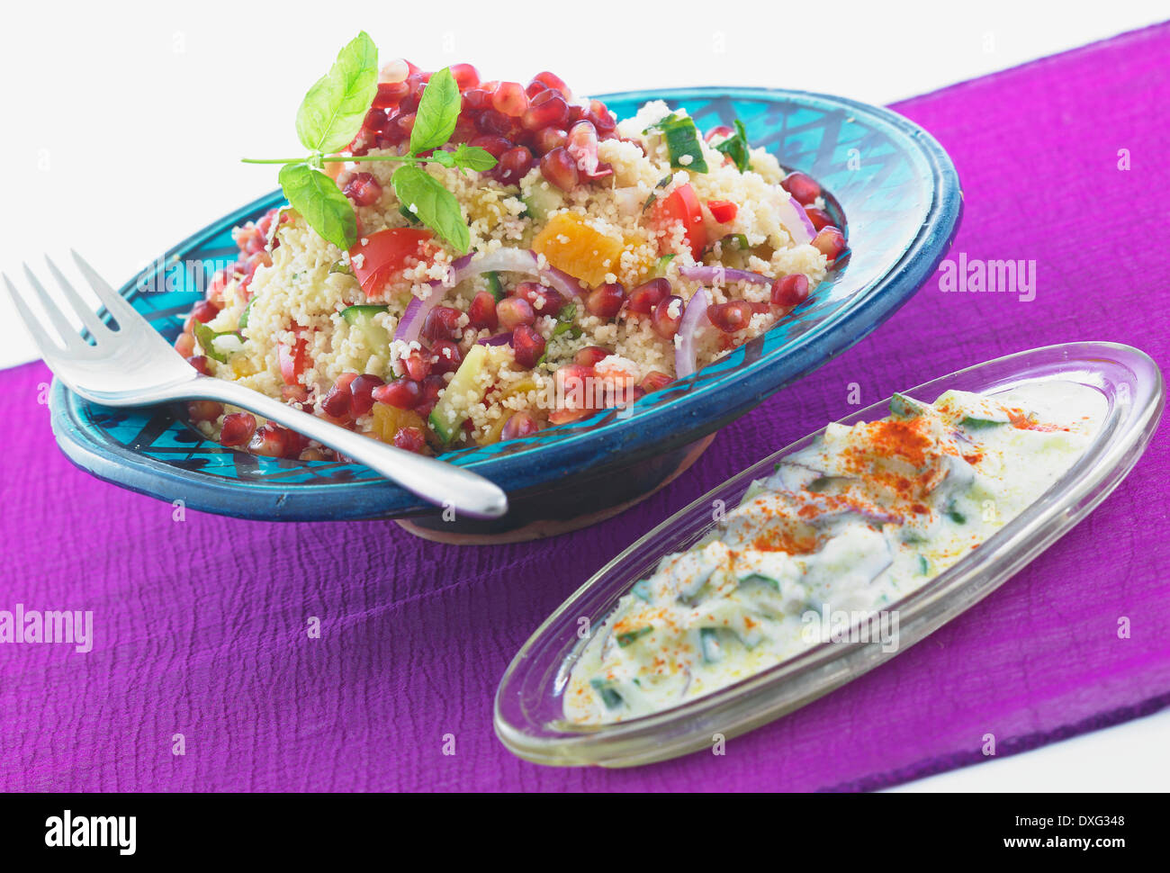 Pomegranate With Couscous Stock Photo