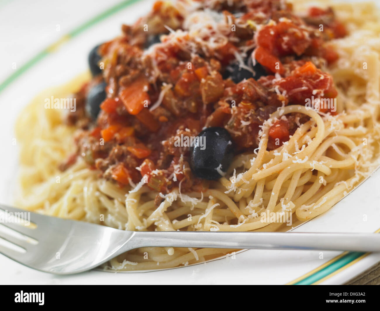 Spaghetti Bolognese With Olives Stock Photo Alamy