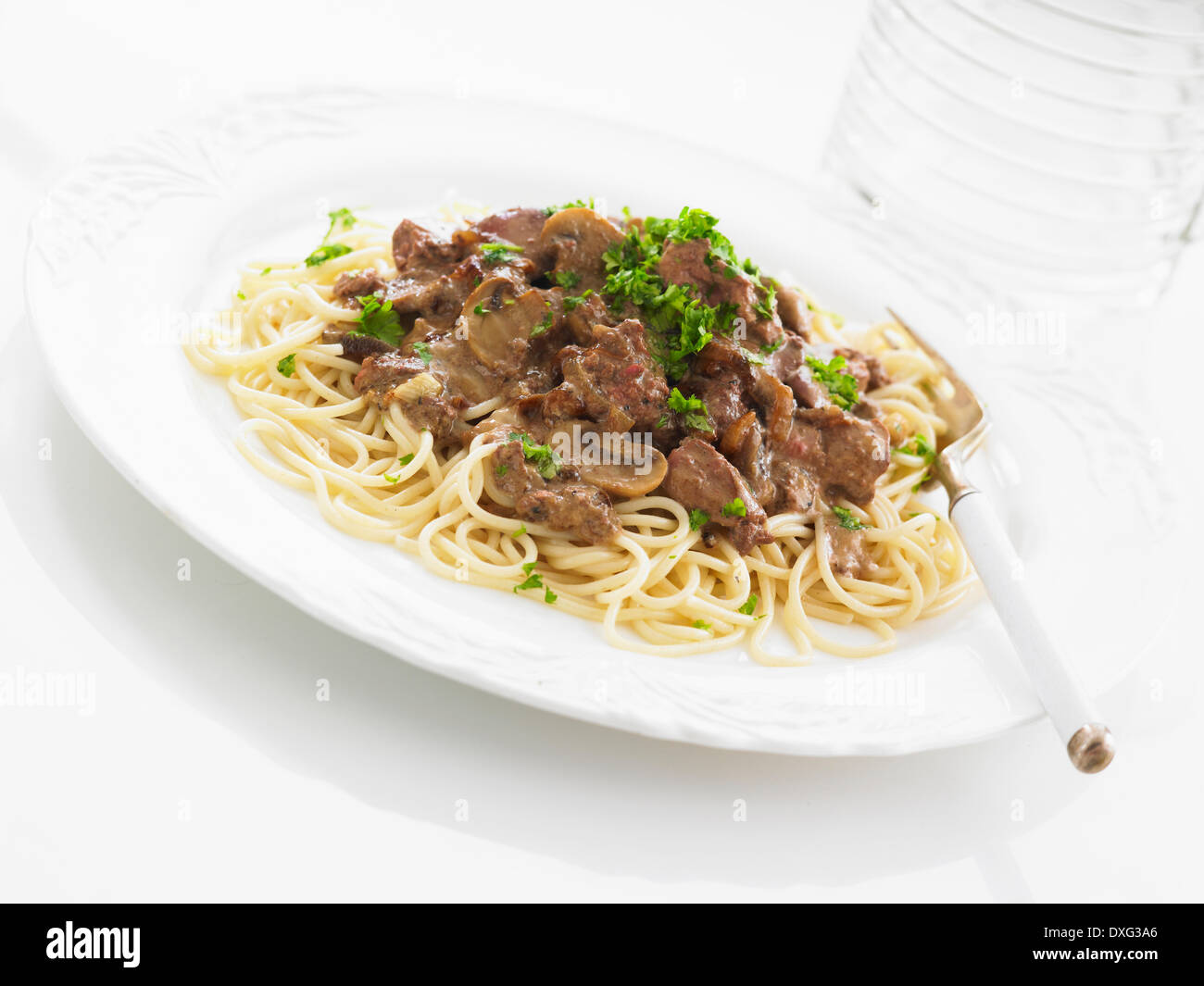 Spaghetti With Chicken Livers Stock Photo Alamy